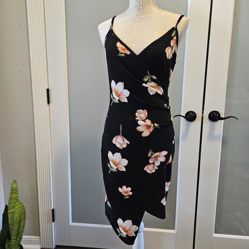 Almost Famous body loving asymmetrical spaghetti strap dress black Sz MEDIUM